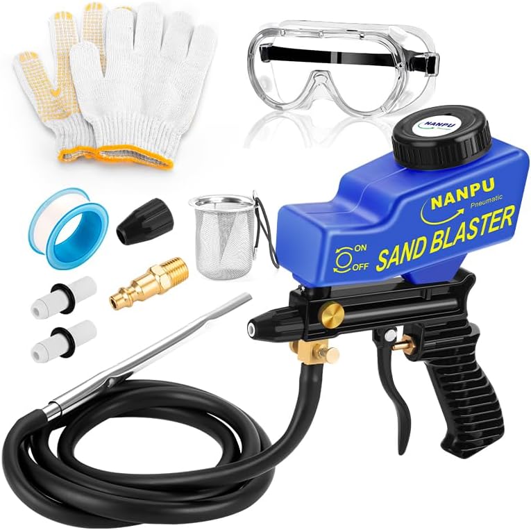 NANPU Light-Duty Air Sandblaster Gun Kit with Siphon & Gravity Feed, Ceramic Nozzle, Metal Body, for Small Project Surface Prep, Paint & Rust Removal, Metal/Wood/Glass Etching, Requires Air Compressor - Image 1